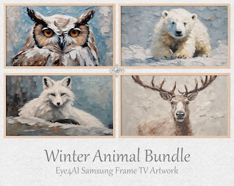 Samsung Frame TV Art Winter Animal Abstract Original Holiday Wildlife Paintings for Kids Frame TV Décor Custom Christmas Art Digital Bundle