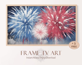 Frame TV Art Fireworks Painting for July 4th, Samsung Frame TV America Fourth of July Décor, Independence Day Wall Art Download USA Artwork
