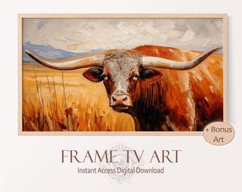 Vintage Texas Longhorn Painting: Western Frame TV Art (Digital Download)