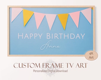 Frame TV Art Girl Happy Birthday Banner, Birthday Background for Teen Birthday Party Sign, Minimalist Birthday TV Art for Kids Party Decor