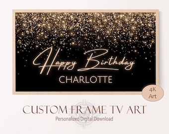 Custom Frame TV Birthday Art, Gold Glitter Happy Birthday Sign, Birthday Party TV Art Download, Gold or Blue Birthday Decor for Boy Party