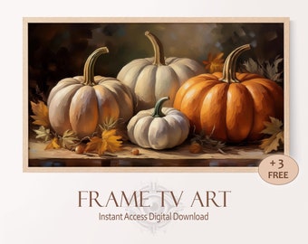 Fall Frame TV Art Pumpkin Painting Still Life, Samsung Frame TV Vintage Neutral Autumn Décor, Warm-Toned Harvest Wall Art October Download