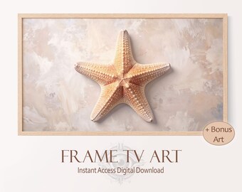 Beachfront Airbnb Decor for Frame TV Modern Coastal Wall Art, Starfish Picture for Beach House Minimalist Aesthetic, Beachy Room Artwork