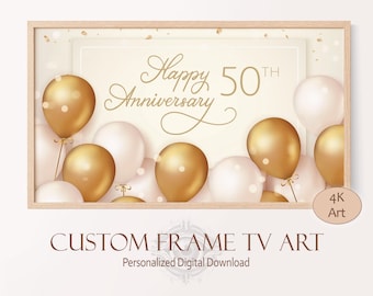 Frame TV Happy Anniversary Custom Background with Gold Balloons, TV Art Personalized Anniversary Sign, Frame TV Pro Art Wedding Anniversary