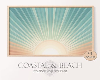 Coastal Boho Frame TV Art Sunburst Sun Ray Modern Digital Wall Art Download For Samsung TV Wallpaper Summer Beach Theme Interior Design
