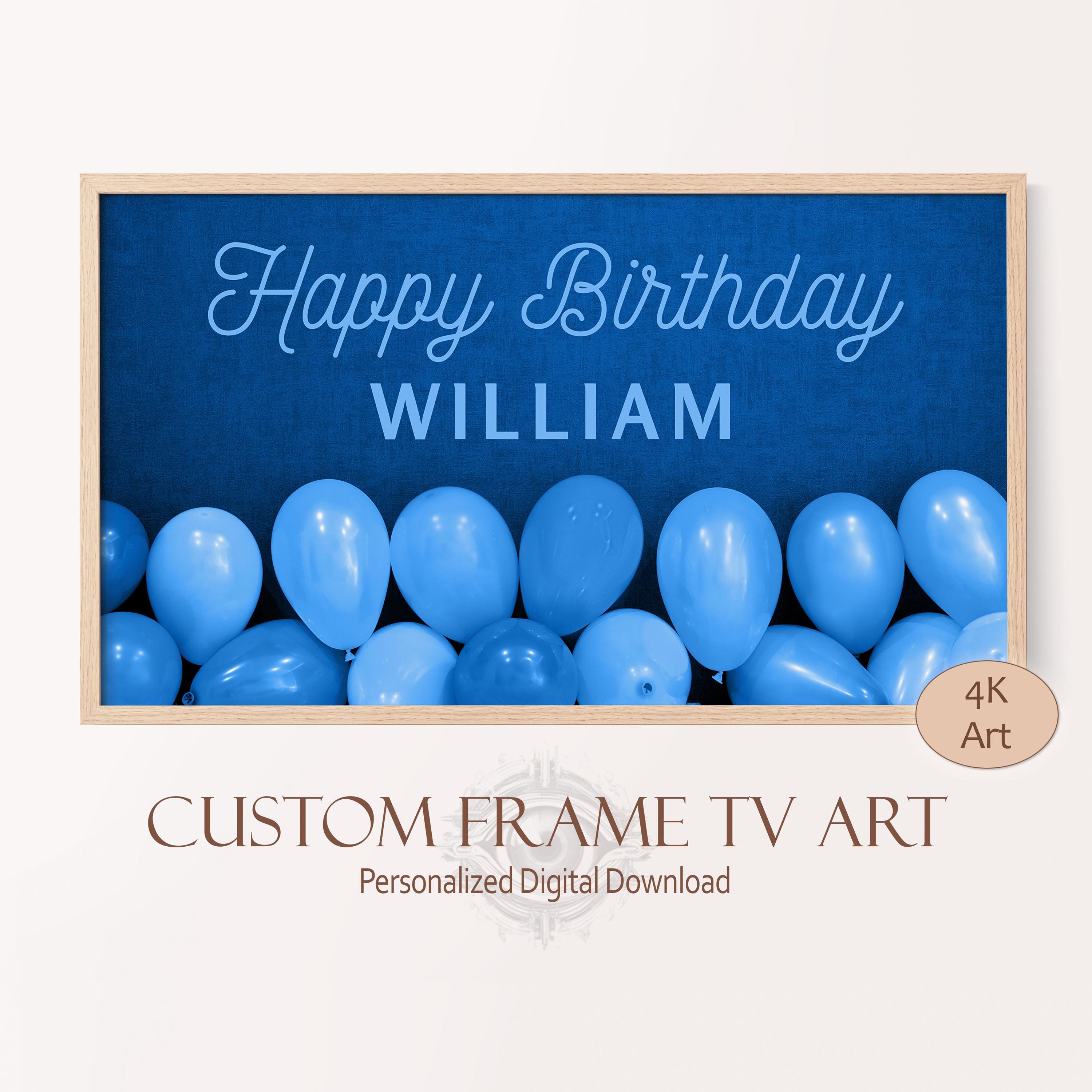 Frame TV Art Boy Birthday Party Blue Balloon Sign, Happy Birthday TV Art for Boy, Birthday Frame TV Blue Background for Teen Birthday Decor
