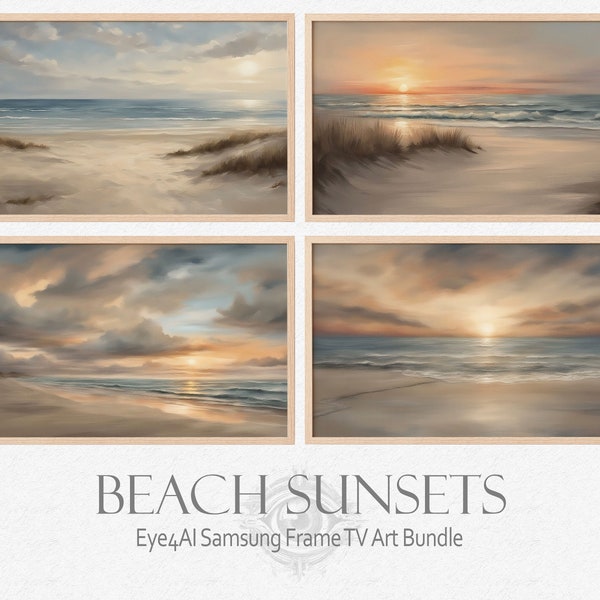 Samsung Frame TV Digital Art Download Original AI Beach Sunset Painting Neutral Pastel Ocean Décor Coastal Contemporary Wall Art Scenery