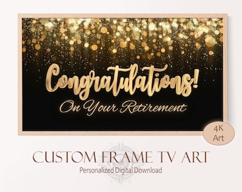 Golden Happy Retirement TV Art Custom Congratulations Sign for Frame TV, Graduation Party Hosting Décor, Personalized Congrats Digital Sign