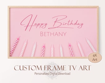 Happy Birthday Pink Candle Frame TV Art for Girl Birthday Party, Personalized Birthday Banner TV Art, Custom Birthday Frame Art Download