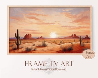 Western Wall Art For Frame TV Southwestern Hosting Décor, Desert Landscape Painting for Desktop Wallpaper TV Art Rustic Country Home Décor