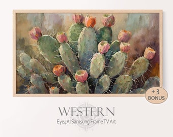 Western Art for Frame TV Cactus Painting of Desert Southwest Aesthetic Wallpaper Download for Samsung Smart TV Art with Botanical Background