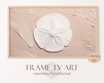 Frame TV Art Seaside Airbnb Beach House Hosting Décor, Beachy Wall Art Sand Dollar Painting for Beachy Room Décor, Samsung TV Art Summer