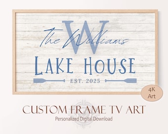 Frame TV Art Lake House Sign with Personalized Family Name for Airbnb Summer Lake Life Decor (4K Custom Digital Download)