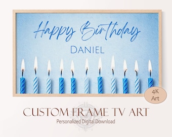 Personalized Blue Birthday Candle Frame TV Art (Digital Download)