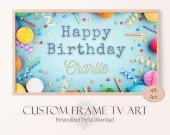 Personalized Birthday Frame TV Art With Name: Colorful Kids Birthday Background Decoration (Digital Download, 4K PNG File)