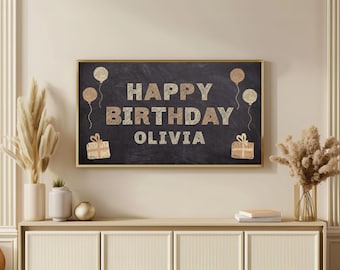 Custom Chalkboard Birthday Name Sign for Frame TV, Kids Birthday Banner for Smart TV Background, Happy Birthday Party Décor Minimalist