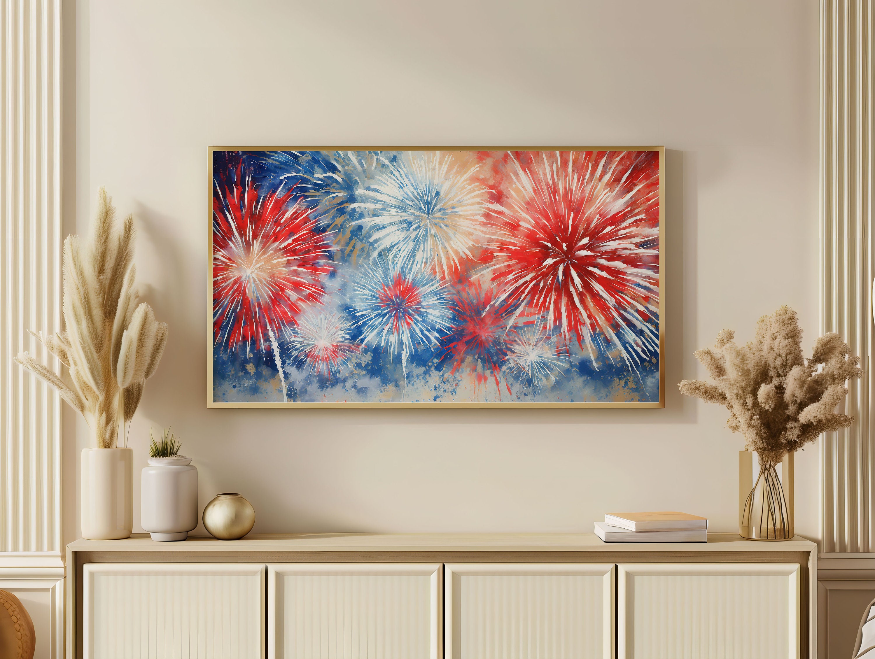 Fourth of July Frame TV Art Fireworks Red White and Blue Frame TV