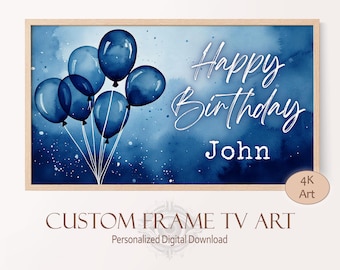Custom Frame TV Art Birthday Blue Balloons, Watercolor TV Art Birthday Decoration, Happy Birthday PNG for Samsung Frame, Boy Birthday Sign