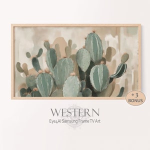 Cornice TV Arte Cactus Deserto Astratto Dipinto Botanico Pianta Sfondo su Samsung Smart TV Carta da parati digitale per arredamento moderno in stile sud-occidentale