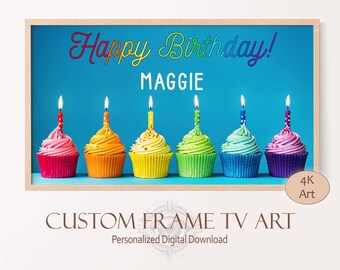 Custom Rainbow Birthday Cupcake Frame TV Art (PNG 4K Digital Download)