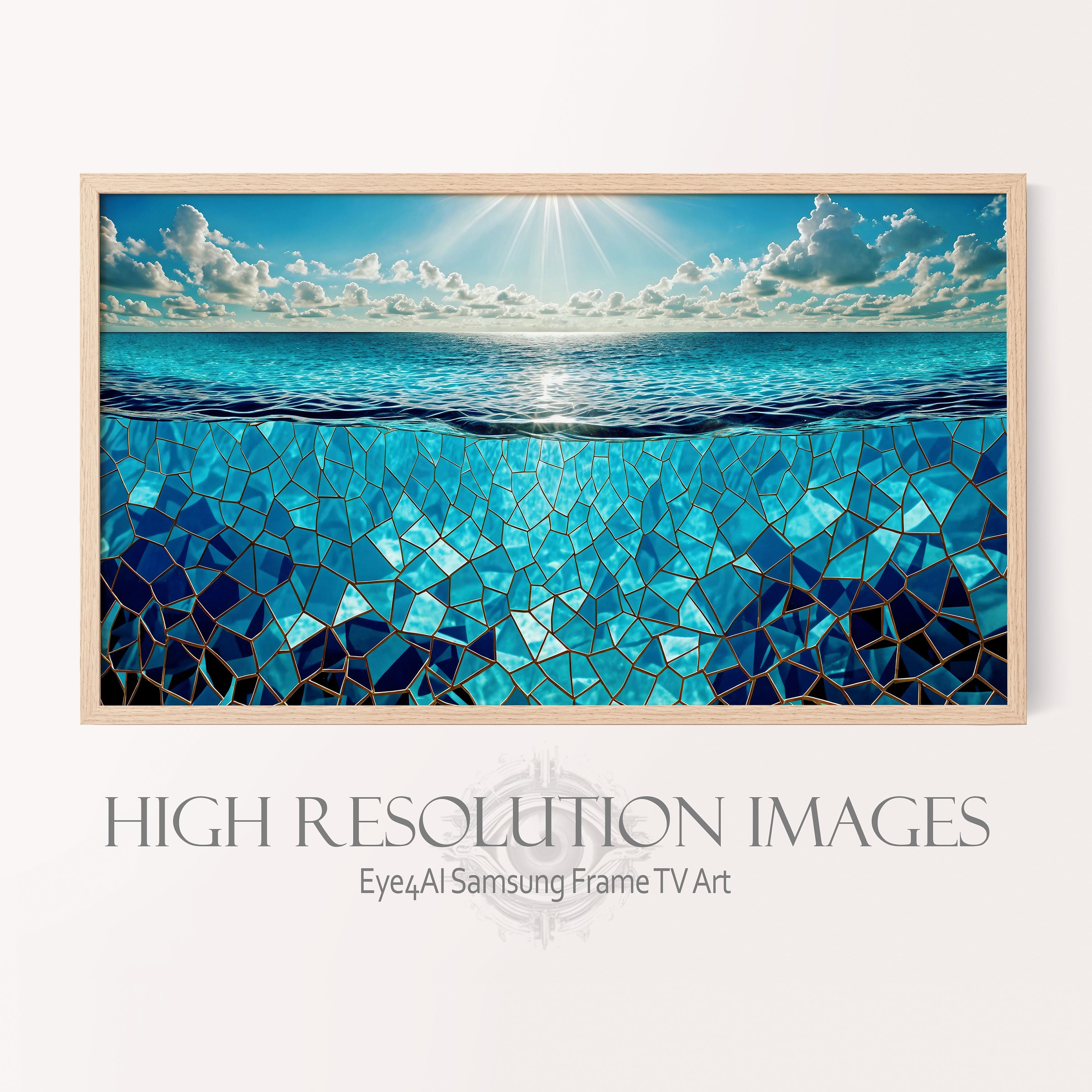 Original Frame TV Art Stained Glass Mosaic Abstract Seascape