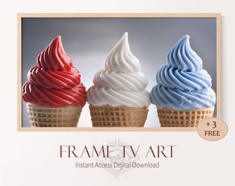 Memorial Day Frame TV Art Ice Cream Red White and Blue, Samsung Frame TV Pastel Summer Independence Day Décor, 4th of July Wall Art Download