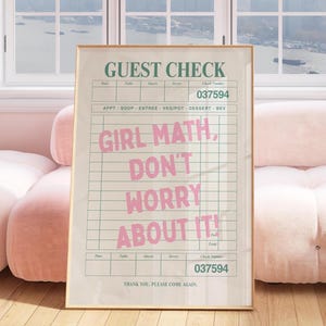 Guest Check Printable, Funny Pink Receipt Wall Decor, Trendy Digital Download, Y2K Coquette Art, Dorm Room Poster, Sage Green Quote Art