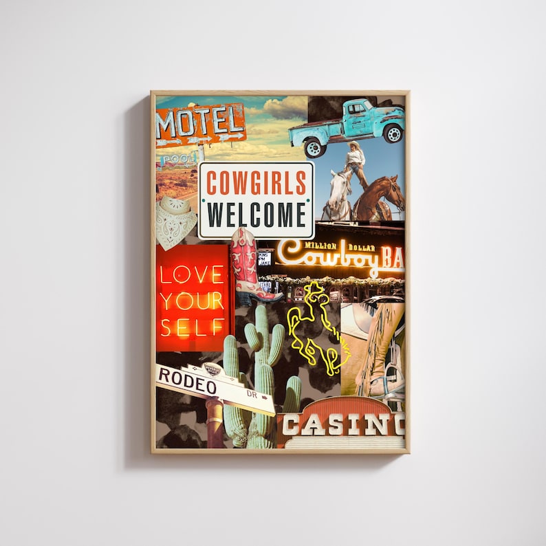 Western Rodeo Image Collages Vintage Western Collage Wall Art, Southwestern Cowgirl Aesthetic, Retro ...