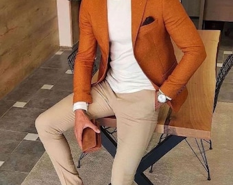 Men&#39;s Rust Orange 2 piece Suits, Groom Attire, Groomsmen Attire, sports Jacket,  Gifts for Men