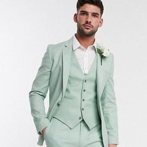 Men's Mint Green Three-Piece Suit: Luxury Wedding Groom Attire