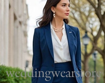 Women's Navy Blue Skirt Suit: 2 Piece Suits Women's Office Attire