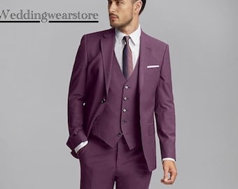 Men's Luxury Purple 3-Piece Suit: Wedding Groom And Groomsmen Attire