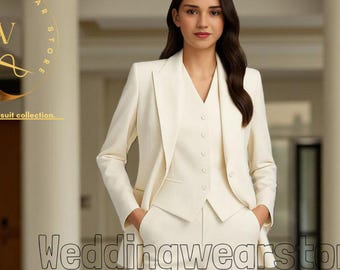 Women's Ivory 3 Piece Suit: Custom Tailored Office Style Attire Official Suits