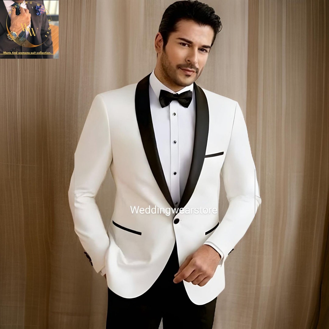 Wedding Suit for Men's White and Black Suit, Wedding Wear Two Piece — free download