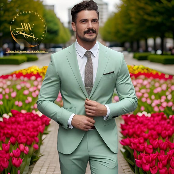 Suit Banquet Wedding Groomsman Suit Suit Two-piece Suit Mint Green / S