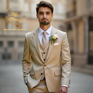 Men&#39;s Beige 3 piece suit, Luxury Stylish Man Suit, Ethnic Wedding Wear Piece Suit, groomsmen suit,