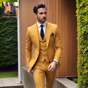 Men's Yellow Three piece suit,Groom wear suit, Luxury Stylish Look, Premium Man Suit, Ethnic Wedding Wear suit, groomsmen suit,