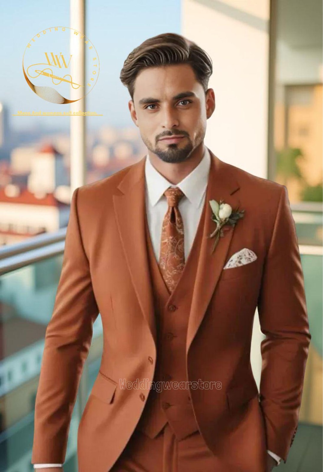Abito da uomo color ruggine, pezzi: abbigliamento per sposo e