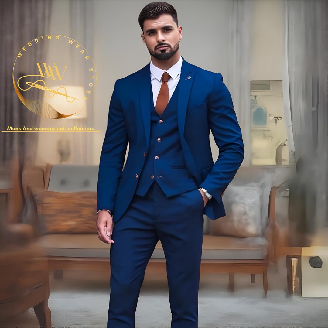 Royal Blue Slim-fit 3 Piece Suit:groom and Groomsmen Attire Royal Blue Slim-fit 3 Piece Suit:groom and Groomsmen Attire