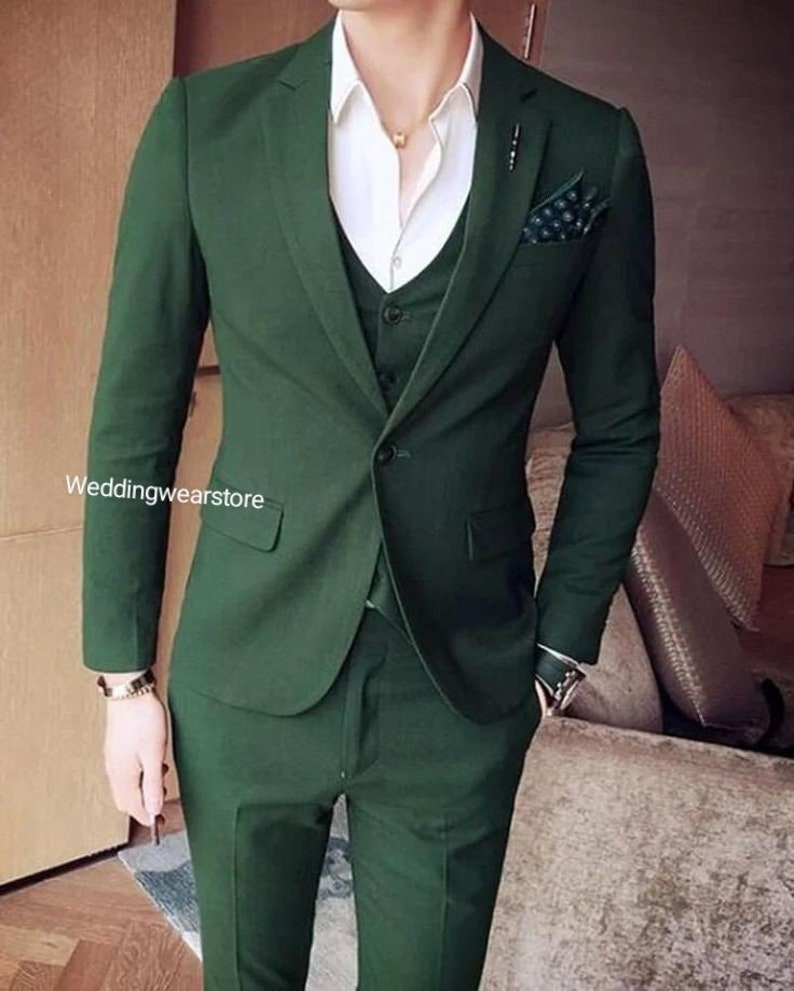 Wedding Luxury Green 3 Piece Suit, Groom Stylish Suits, Premium Men