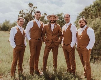 Men&#39;s Premium Rust brown 3 piece Suits, wedding Suits, groom wear and groomsmen Suits, Luxury Wedding Attire,