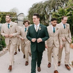 Zielony garnitur męski 3-częściowy: luksusowy strój dla pana młodego, garnitury na miarę na bal maturalny