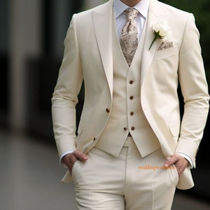 Suit for men,Party wear men&#39;s suit,and groom wear Cream suit, Luxury Stylish  Man Suit, Ethnic Wedding Wear There Piece Suit,