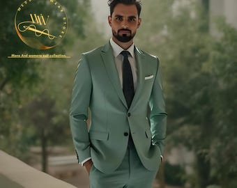 Men's Sage Green 2 Piece Suit: Slim-fit Wedding Groom Attire Prom Suits