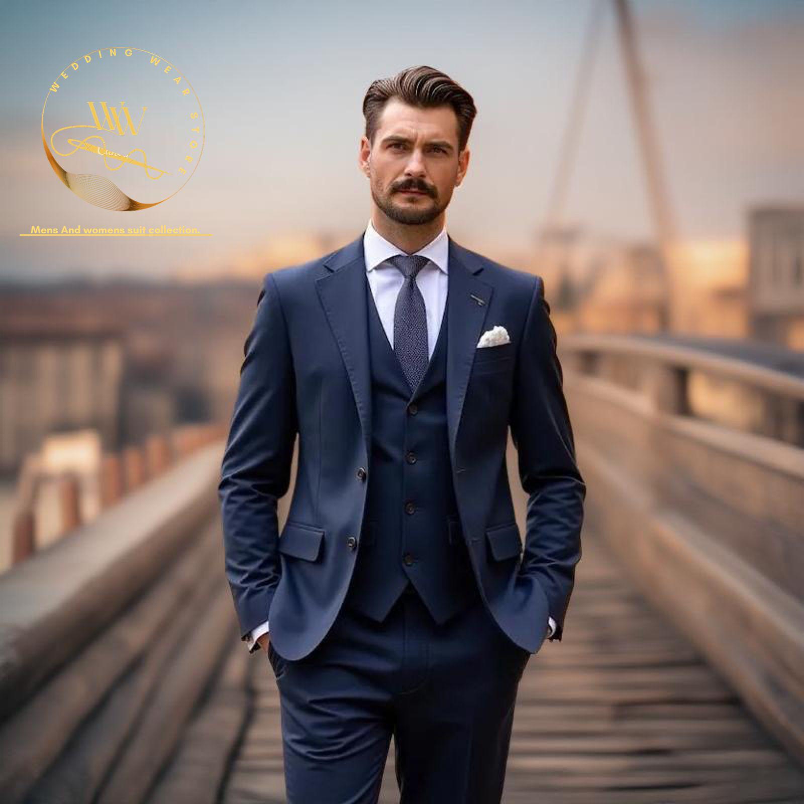 Costume Homme Mariage Costume Pièces Homme Bleu Marine