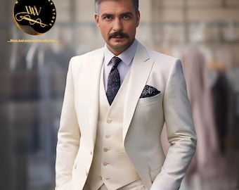 Men's Ivory 3-Piece Suit: Luxury Groom And Groomsmen Attire Party Wear Suits