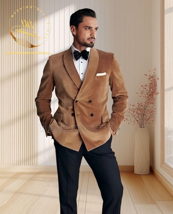 Men's Velvet Gold Jacket: Black Trousers, Groom And Groomsmen Attire Prom Suits