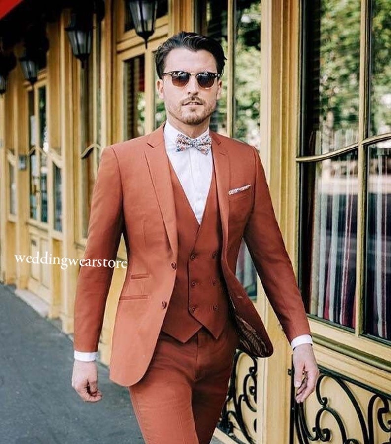 Men's, Premium Rust Brown 3 Piece Suits, Wedding Suits, Groom Wear and ...