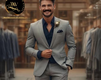 Traje gris de dos piezas para hombre, traje de novio de lujo a medida