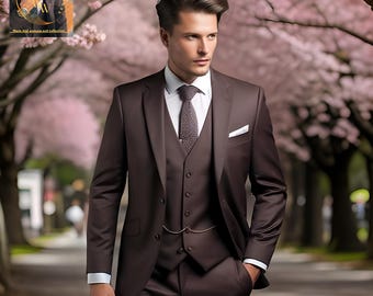 Men's Chocolate Brown 3-Piece Suit: Custom Made Attire Wedding Groom Wear And Groomsmen Suits